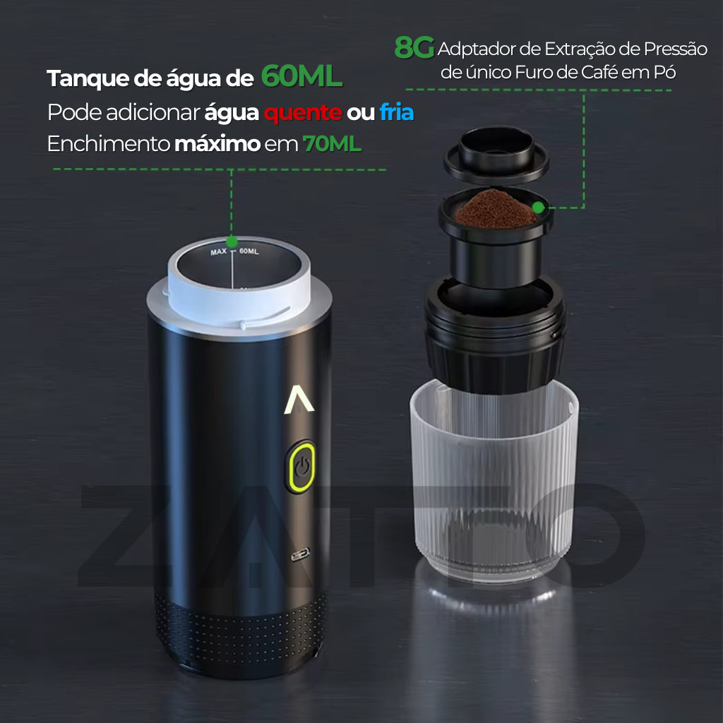 Cafeteira Eletrica Portatil 3 em 1 Quick Coffee Black - Zatto 8