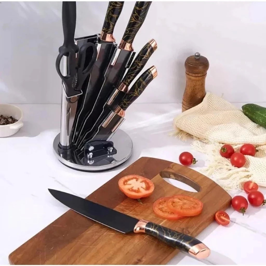 Conjunto de Facas de Cozinha Marmorizadas Premium com Suporte - Zatto