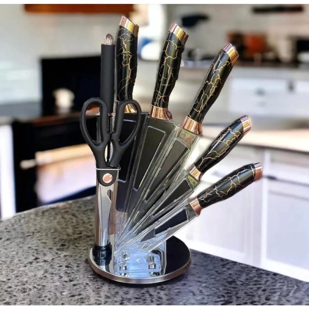 Conjunto de Facas de Cozinha Marmorizadas Premium com Suporte - Zatto