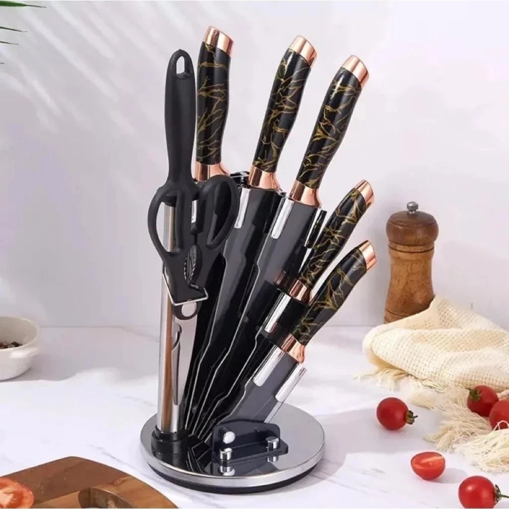 Conjunto de Facas de Cozinha Marmorizadas Premium com Suporte - Zatto