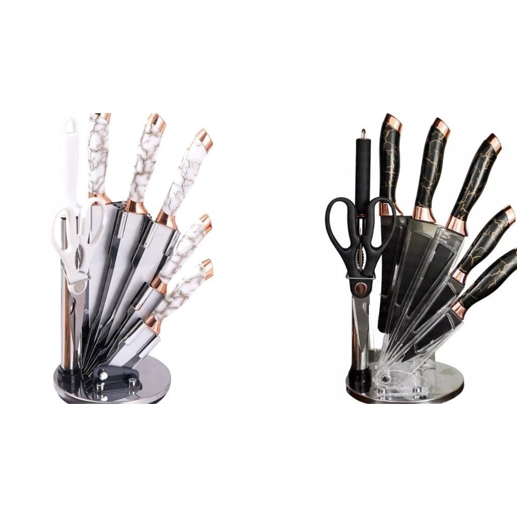 Conjunto de Facas de Cozinha Marmorizadas Premium com Suporte - Zatto