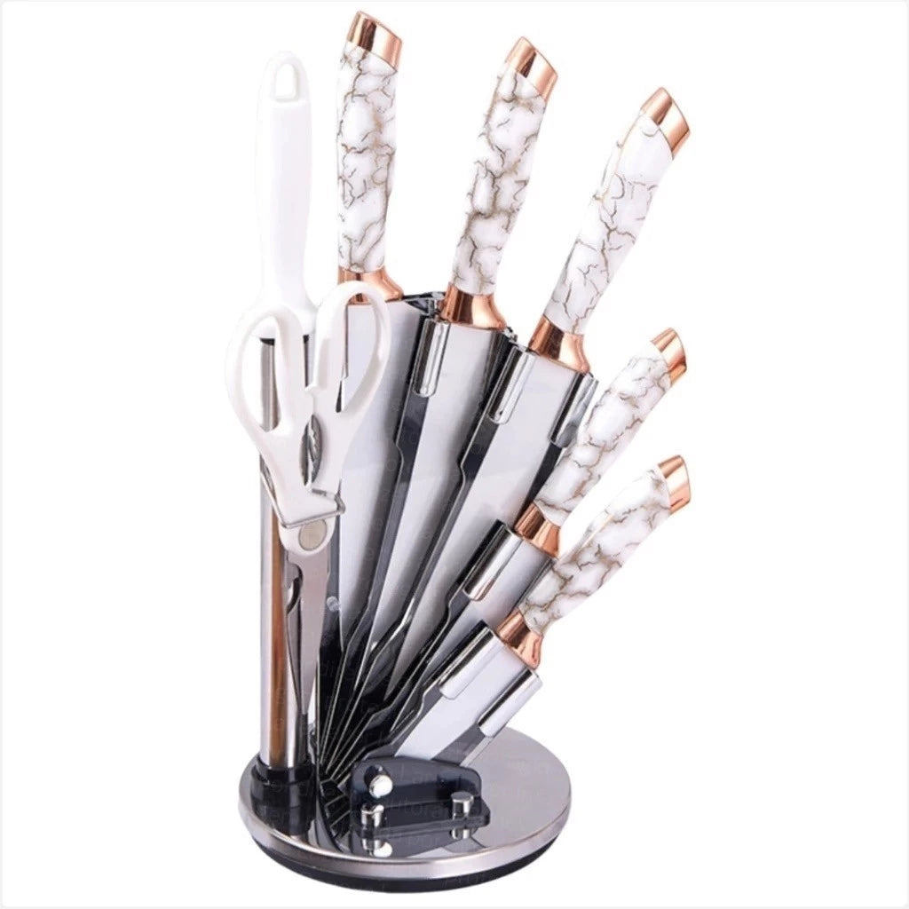 Conjunto de Facas de Cozinha Marmorizadas Premium com Suporte - Zatto