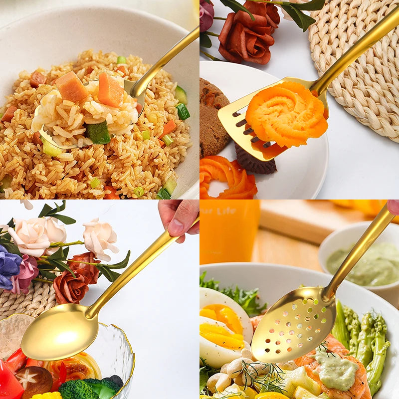 Conjunto de Utensílios de Cozinha em Aço Inoxidável Dourado - Zatto