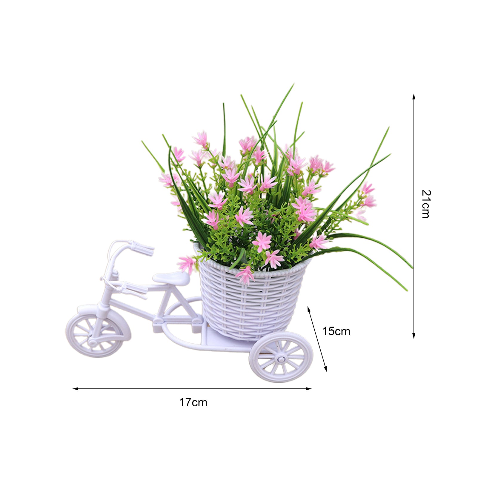 Conjunto Decorativo com Flores Artificiais e Triciclo de Vime - Zatto