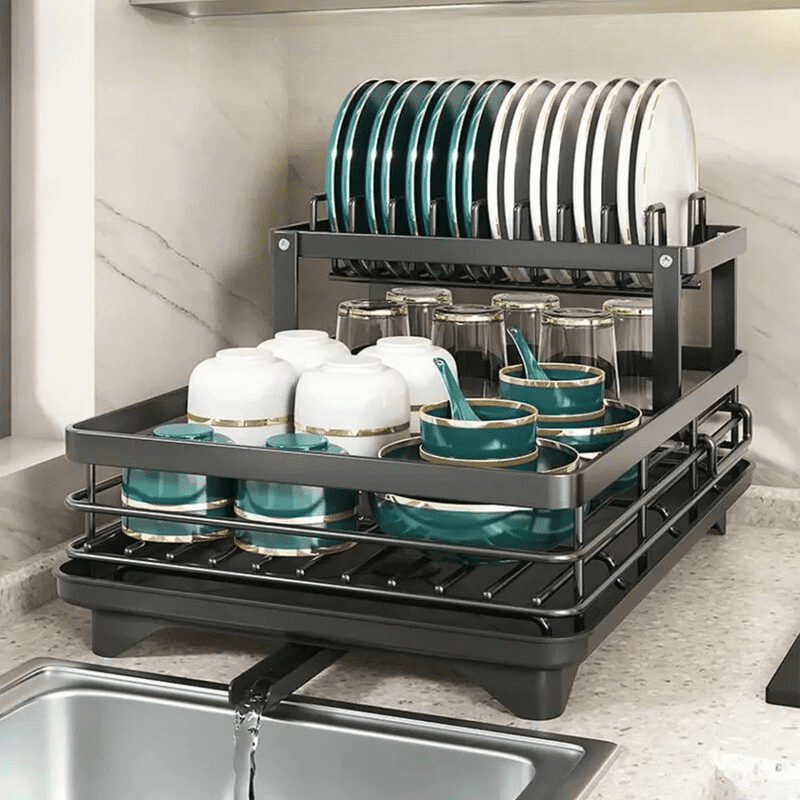 Escorredor de Louça Preto em Metal com Bandeja Coletora - Zatto