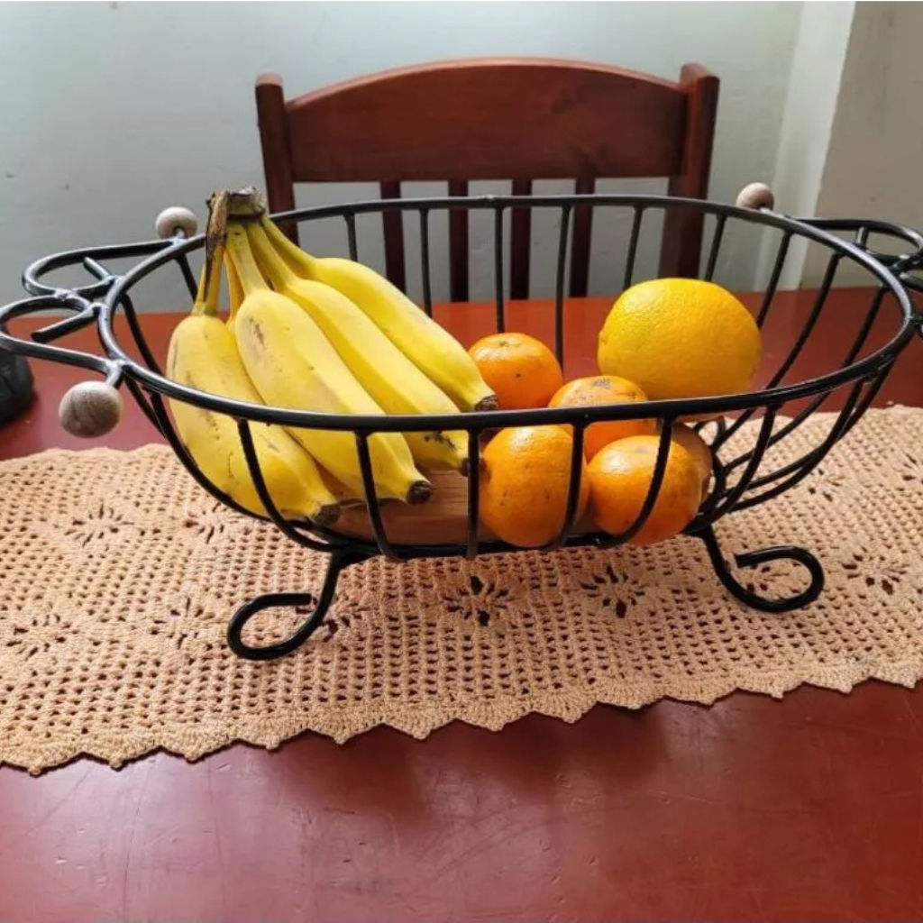Fruteira Oval Rústica de Bancada Em Ferro e Madeira - Zatto