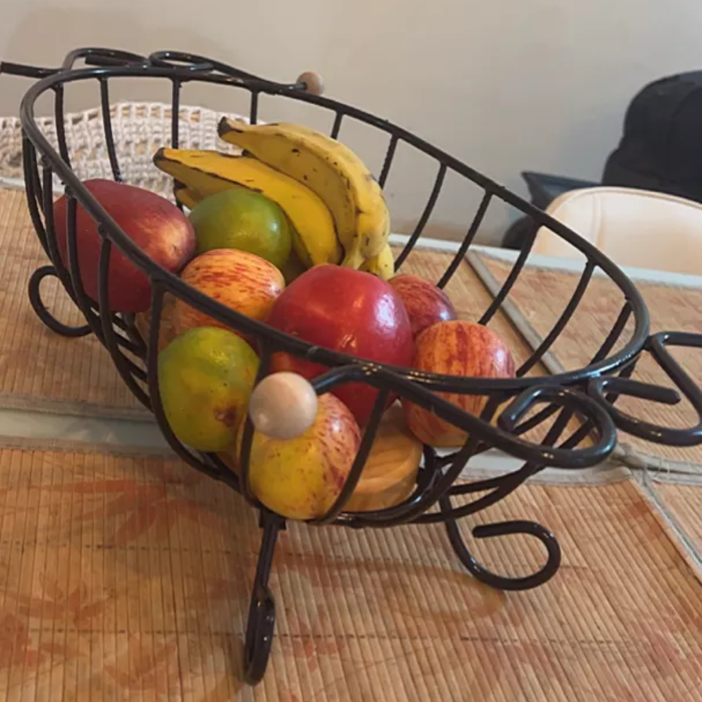 Fruteira Oval Rústica de Bancada Em Ferro e Madeira - Zatto