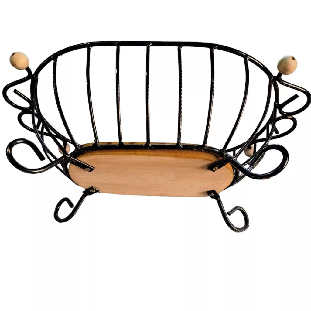 Fruteira Oval Rústica de Bancada Em Ferro e Madeira - Zatto