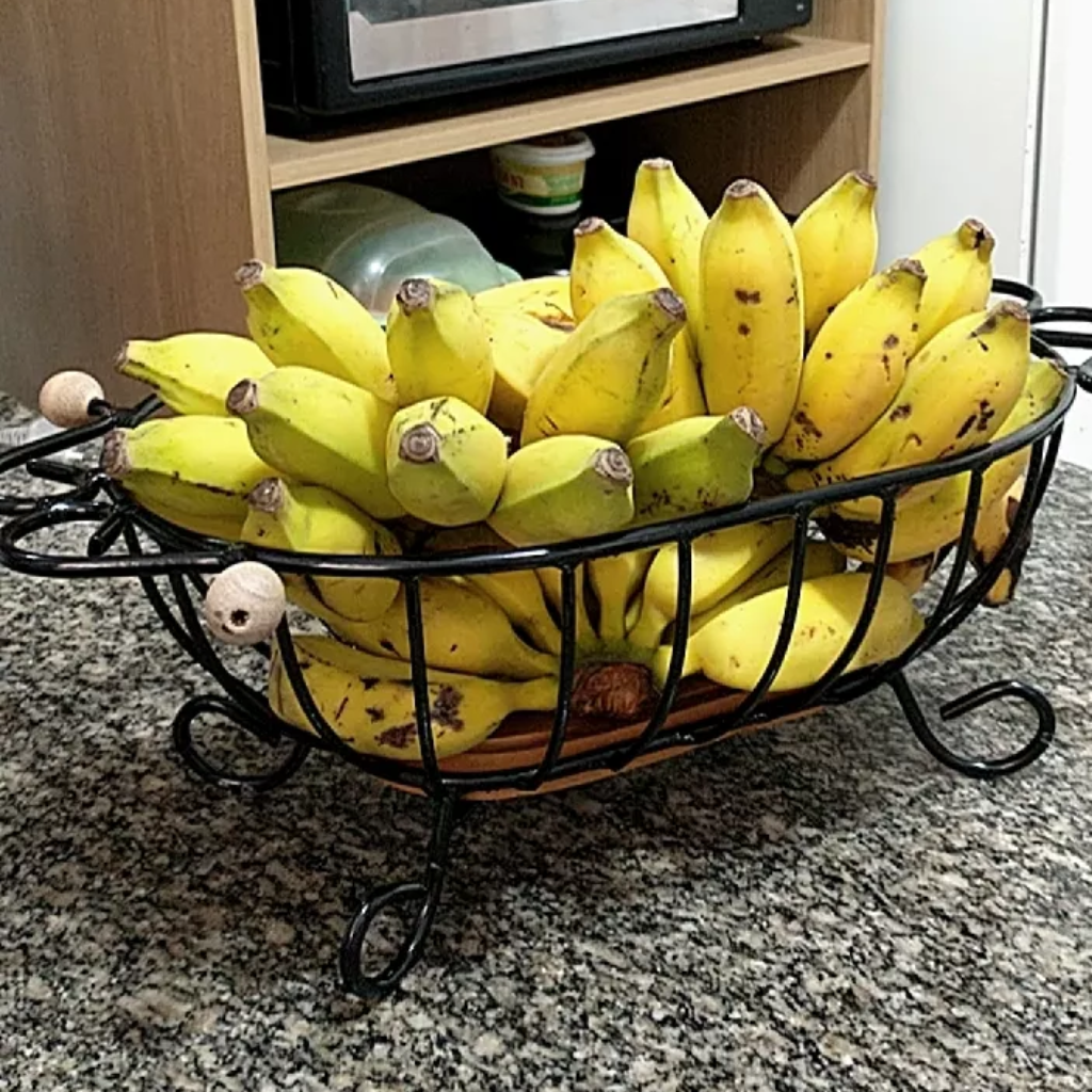 Fruteira Oval Rústica de Bancada Em Ferro e Madeira - Zatto