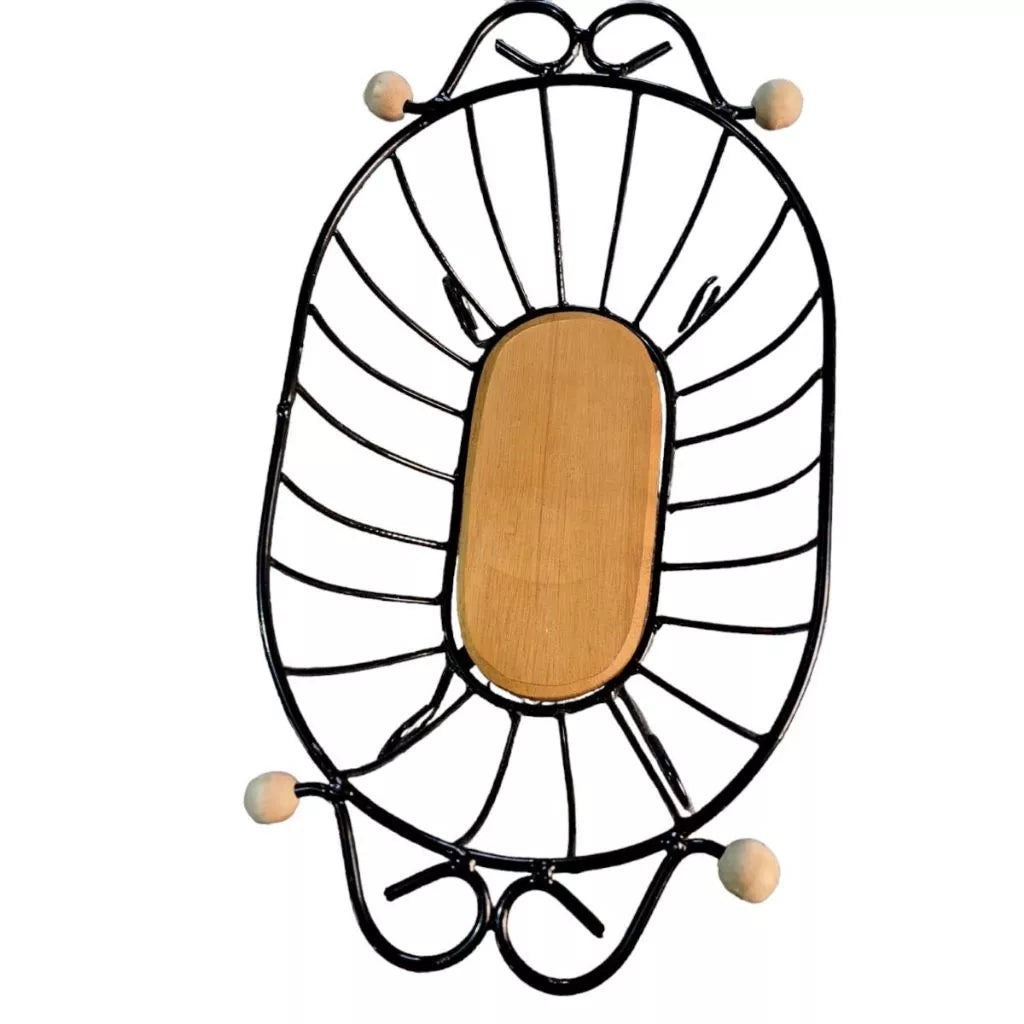 Fruteira Oval Rústica de Bancada Em Ferro e Madeira - Zatto