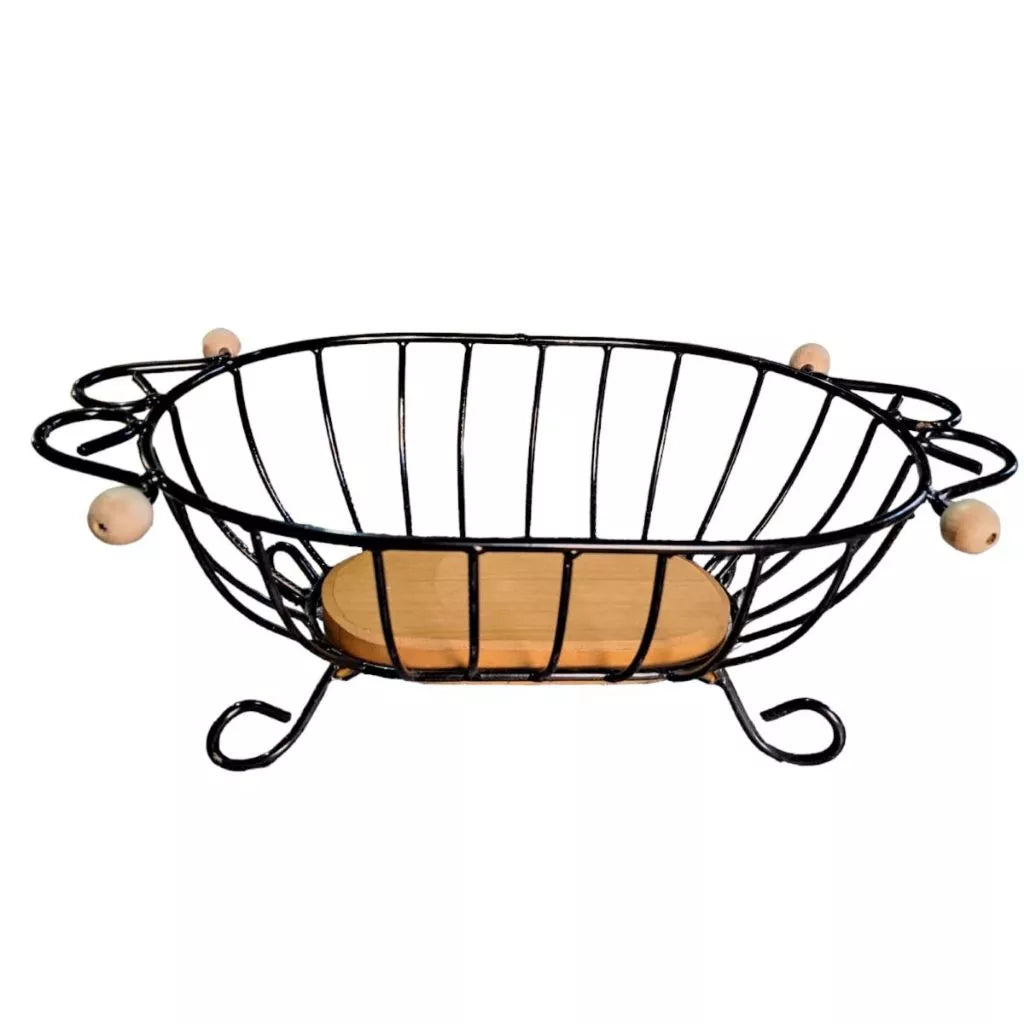 Fruteira Oval Rústica de Bancada Em Ferro e Madeira - Zatto