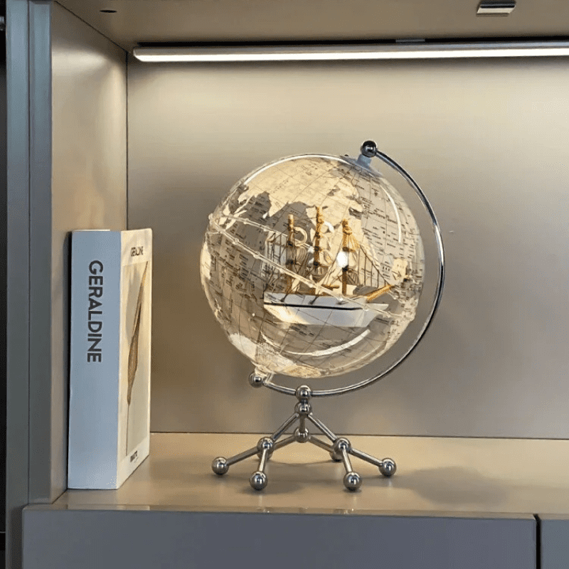 Globo Terrestre Transparente com Navio Veleiro para Decoração - Zatto