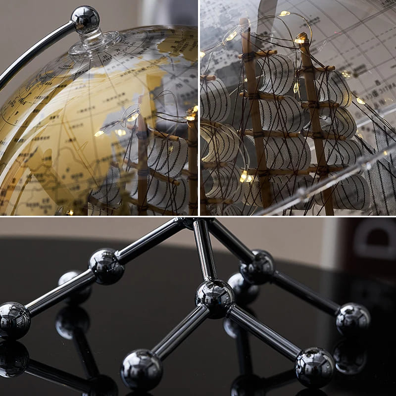 Globo Terrestre Transparente com Navio Veleiro para Decoração - Zatto