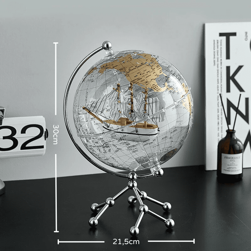 Globo Terrestre Transparente com Navio Veleiro para Decoração - Zatto