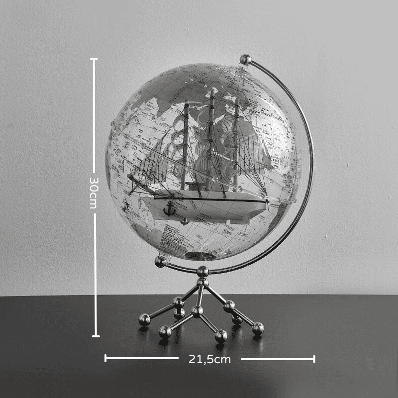 Globo Terrestre Transparente com Navio Veleiro para Decoração - Zatto