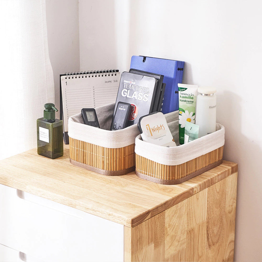 Kit 3 Cestos Organizadores de Bambu Multiuso com Forro - Zatto