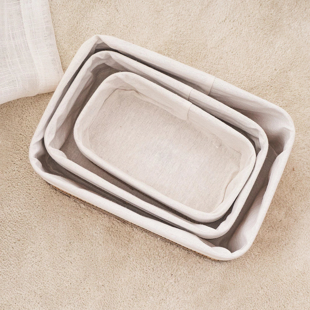 Kit 3 Cestos Organizadores de Bambu Multiuso com Forro - Zatto