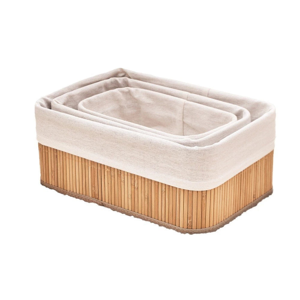 Kit 3 Cestos Organizadores de Bambu Multiuso com Forro - Zatto