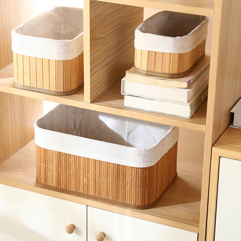 Kit 3 Cestos Organizadores de Bambu Multiuso com Forro - Zatto
