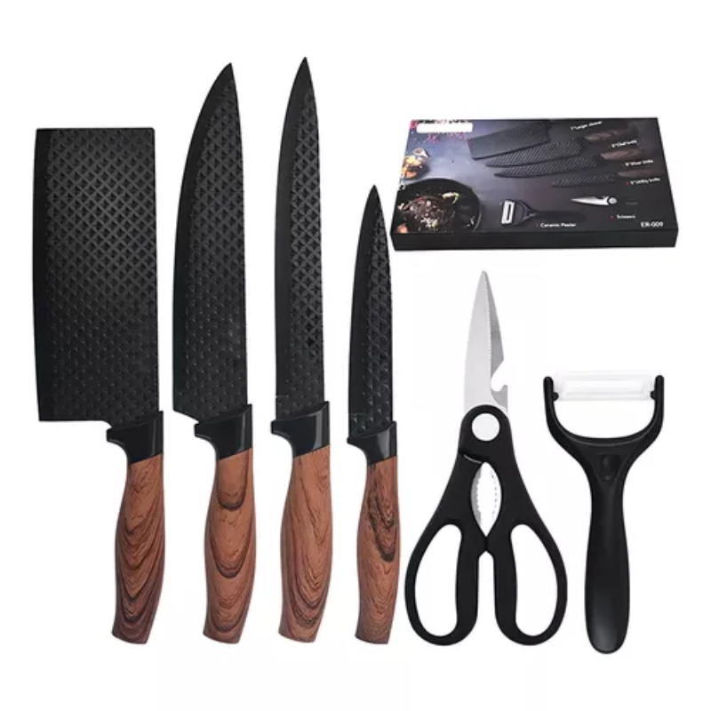 Kit 6 Peças Facas Inox com Tesoura Multiuso e Descascador - Zatto