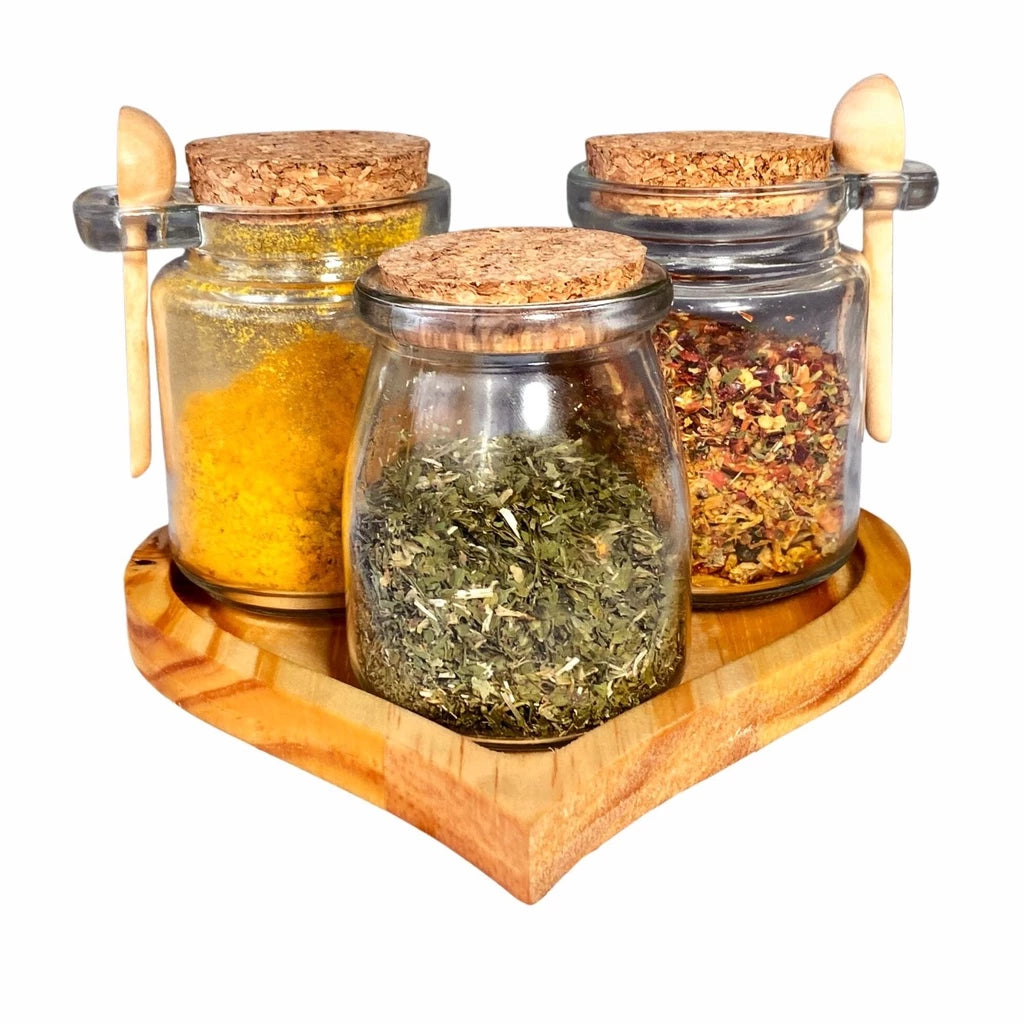 Kit Porta-Temperos com Suporte Coração em Madeira - Zatto