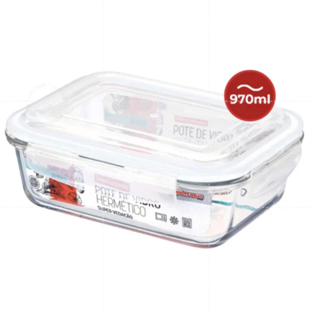 Kit Potes de Vidro Hermético Retangular 5 ou 10 Unidades - Zatto