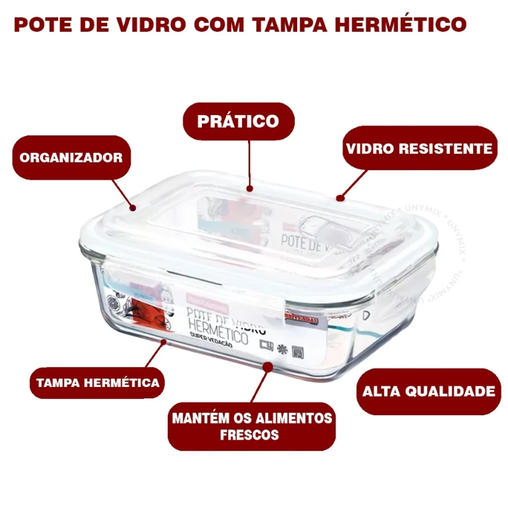 Kit Potes de Vidro Hermético Retangular 5 ou 10 Unidades - Zatto