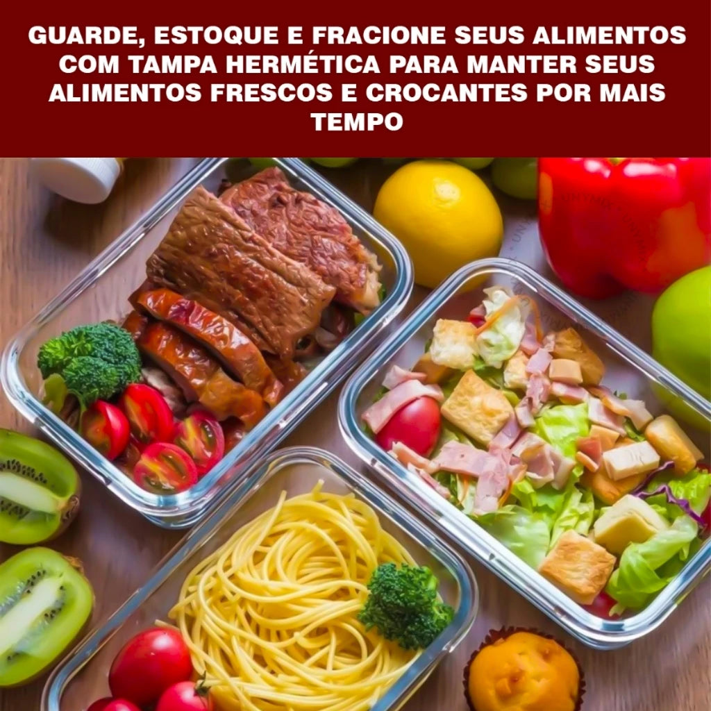 Kit Potes de Vidro Hermético Retangular 5 ou 10 Unidades - Zatto