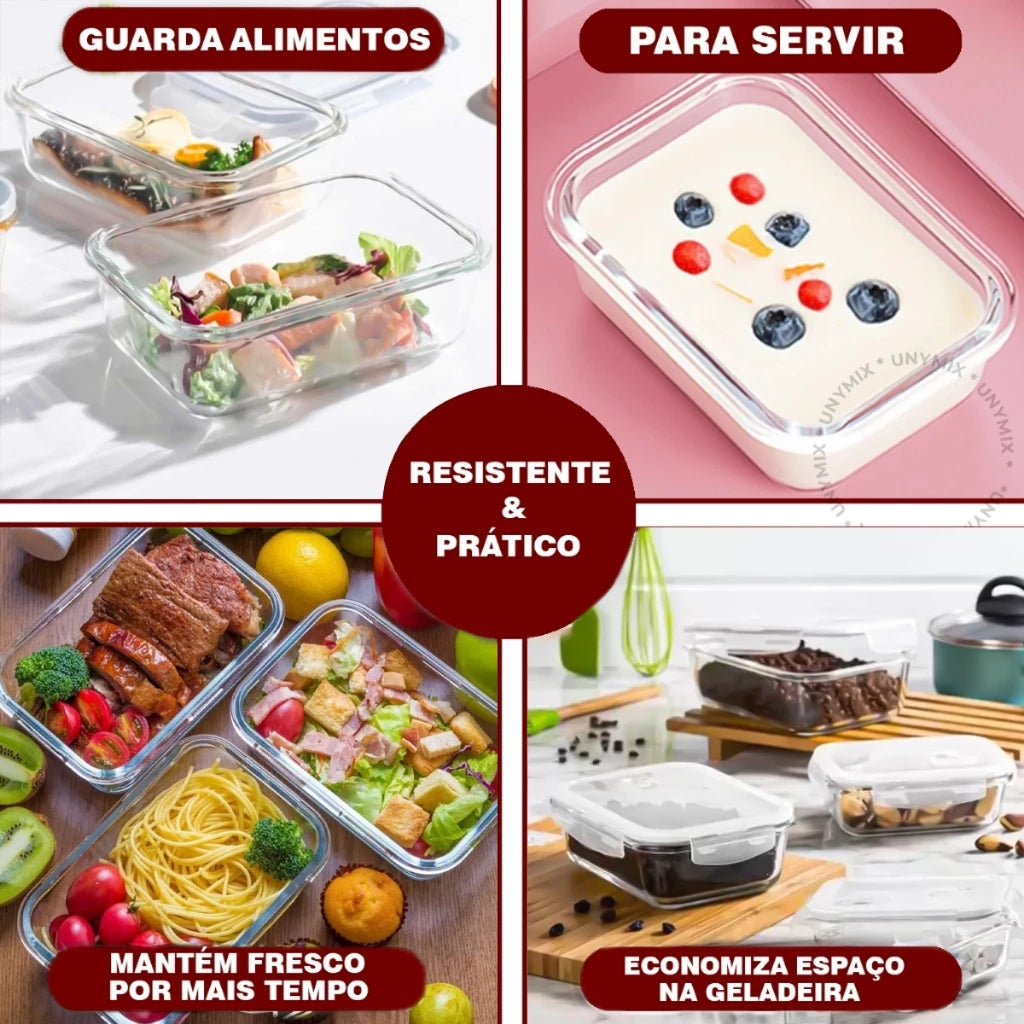 Kit Potes de Vidro Hermético Retangular 5 ou 10 Unidades - Zatto