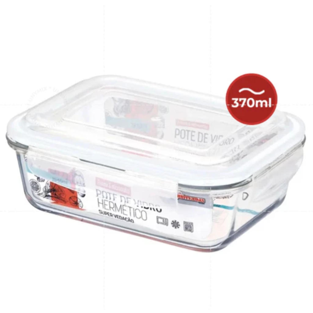 Kit Potes de Vidro Hermético Retangular 5 ou 10 Unidades - Zatto