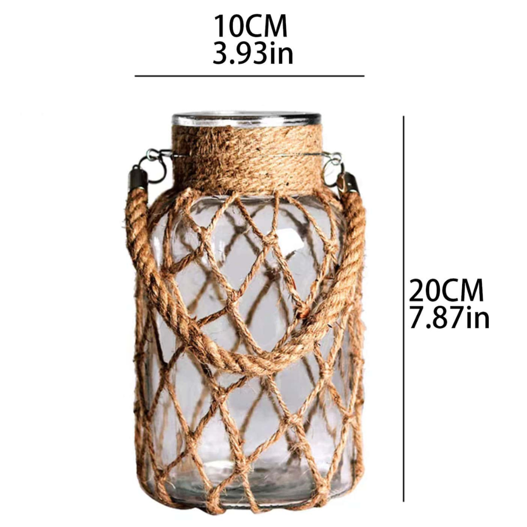 Vaso de Vidro Rústico Decorativo com Corda de Cânhamo - Zatto