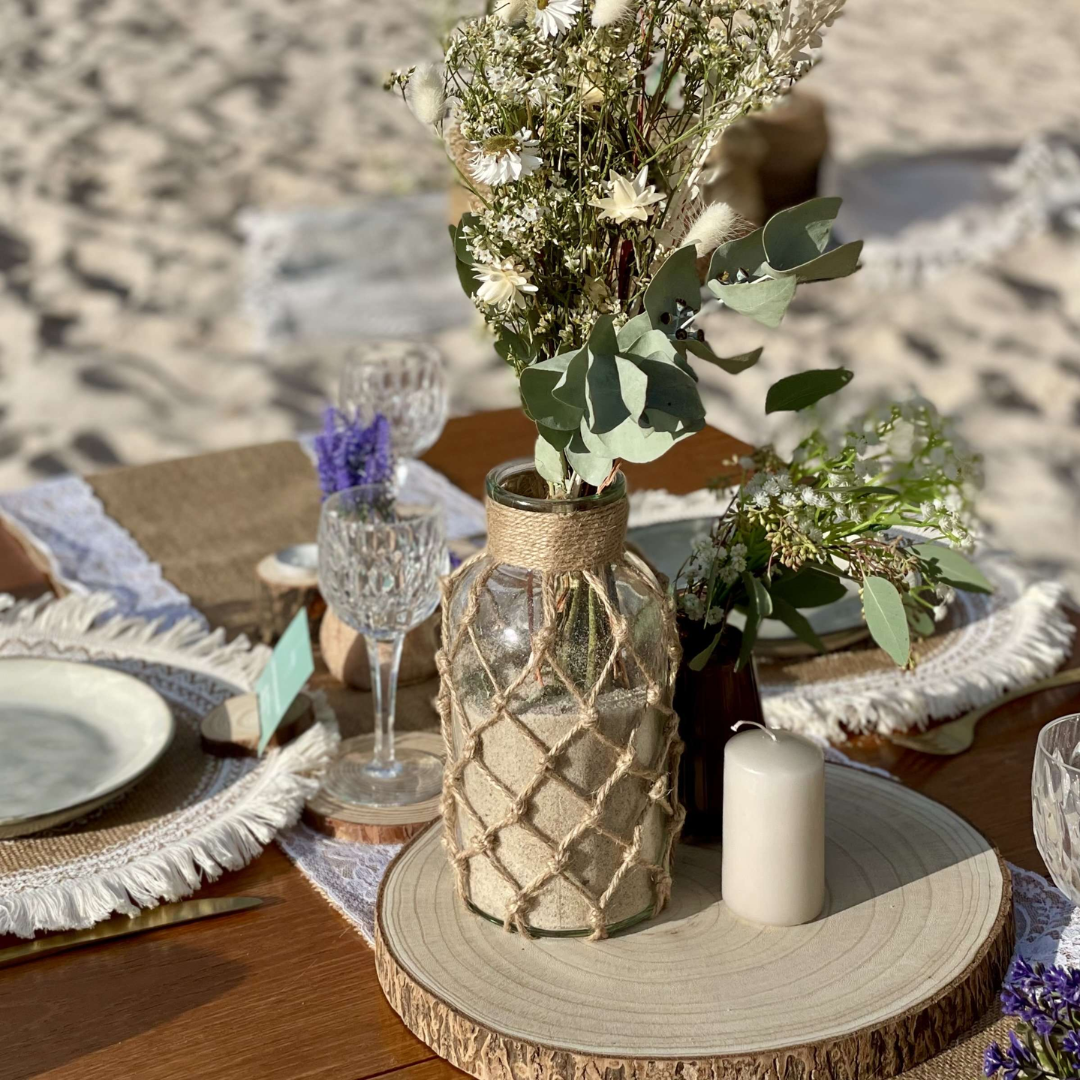 Vaso de Vidro Rústico Decorativo com Corda de Cânhamo - Zatto