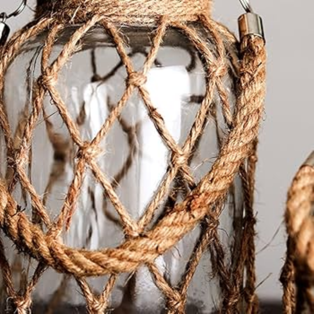 Vaso de Vidro Rústico Decorativo com Corda de Cânhamo - Zatto