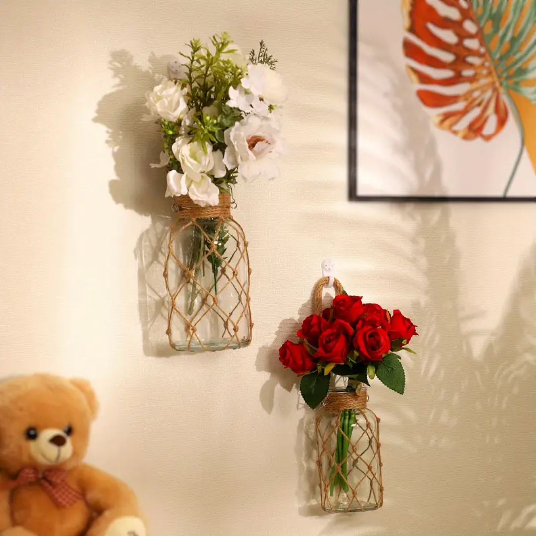 Vaso de Vidro Rústico Decorativo com Corda de Cânhamo - Zatto