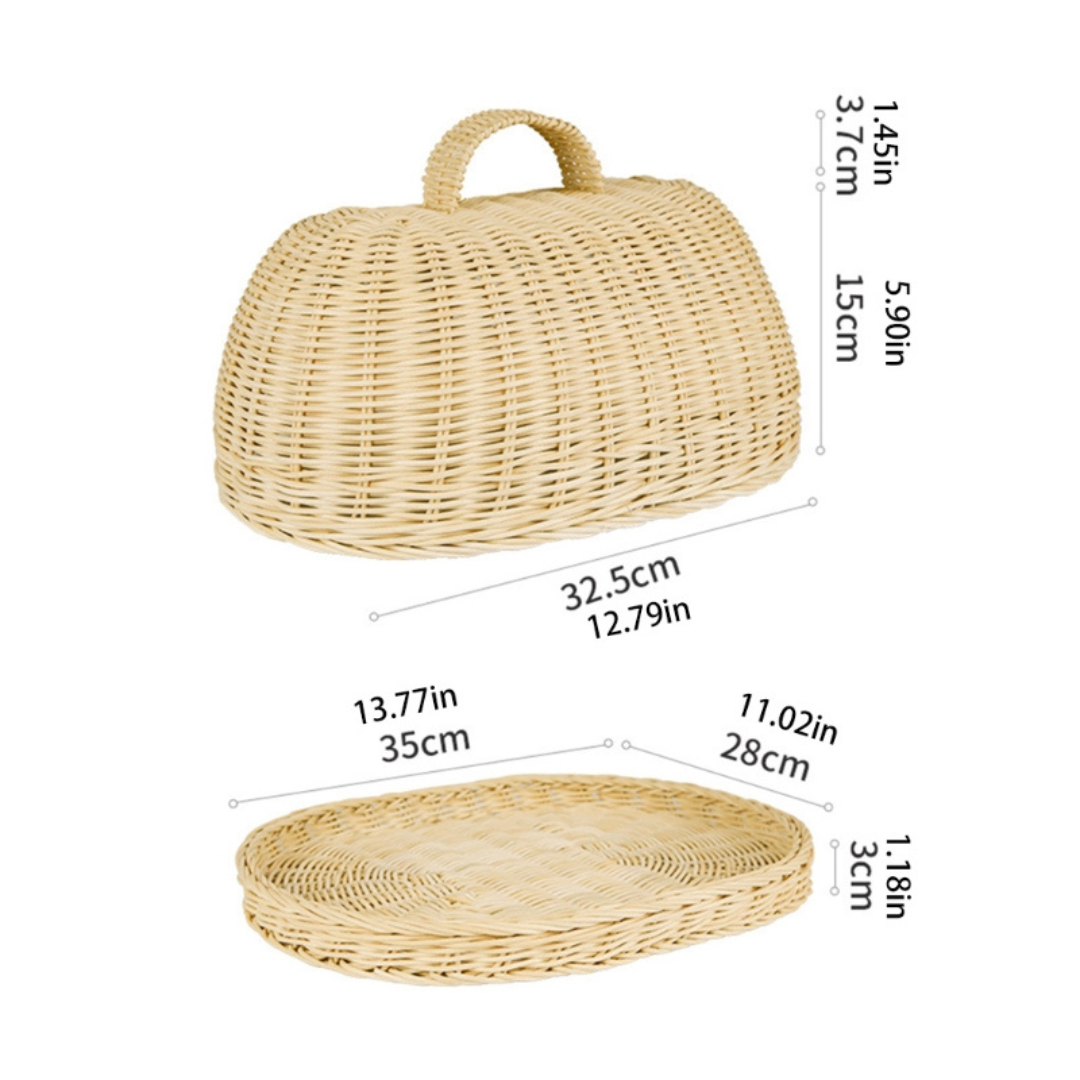 Cesta de Pão em Vime Feita à Mão com Tampa Protetora - Zatto