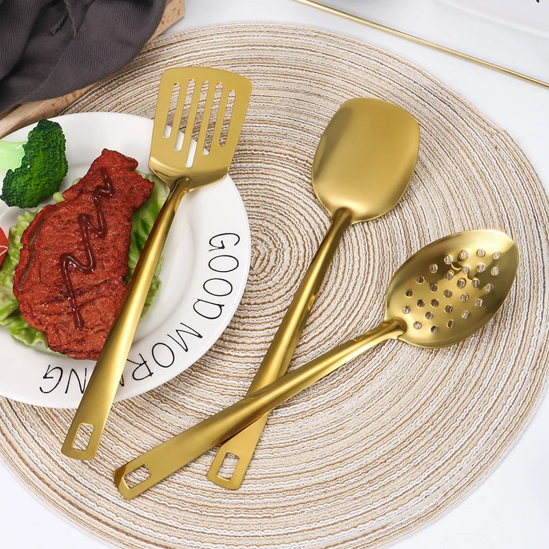 Conjunto de Utensílios de Cozinha em Aço Inoxidável Dourado - Zatto