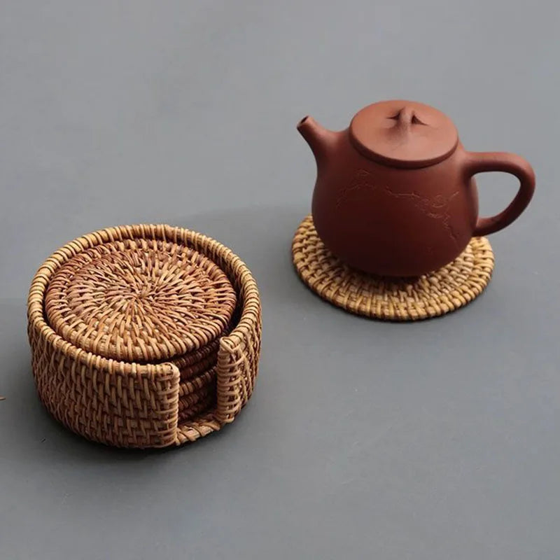 Kit 6 Peças Descanso de Copo de Rattan Trançado - Zatto