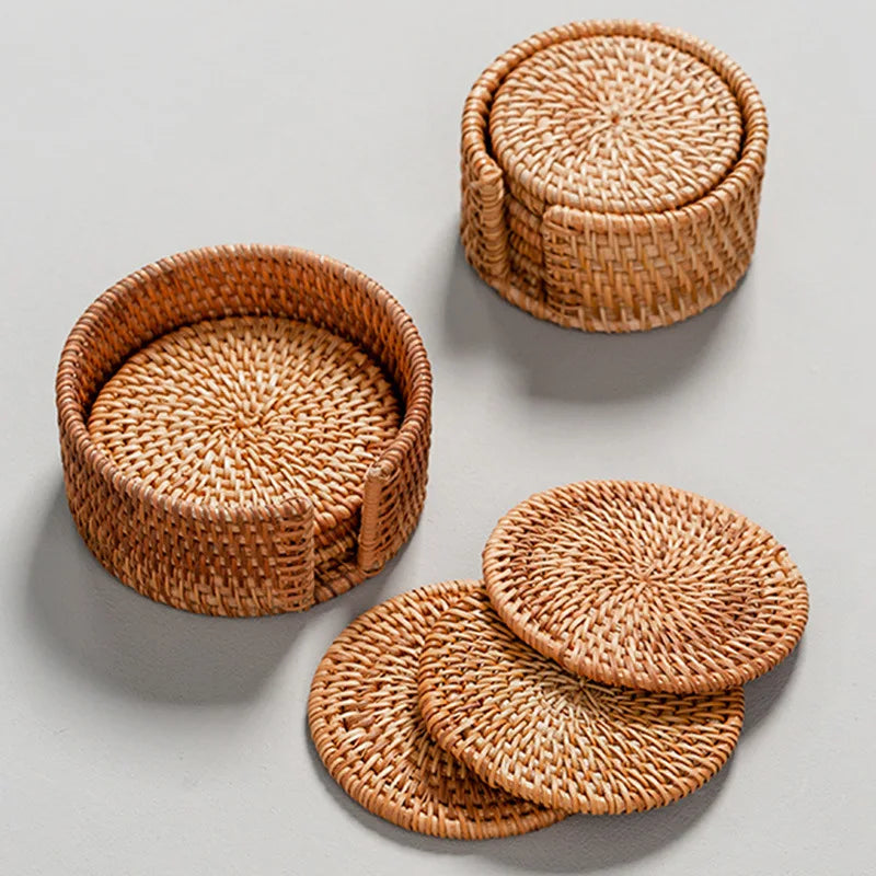 Kit 6 Peças Descanso de Copo de Rattan Trançado - Zatto