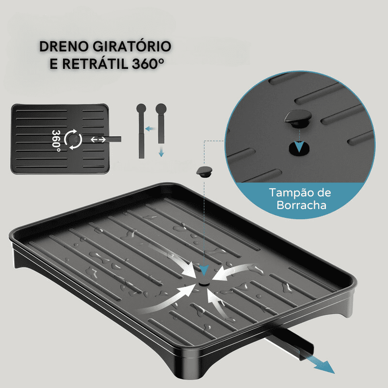 Escorredor de Louça Preto em Metal com Bandeja Coletora - Zatto