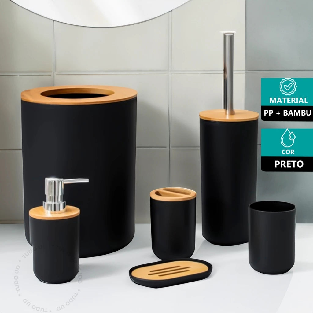 Kit 6 Peças em Bambu para Banheiro Premium - Zatto