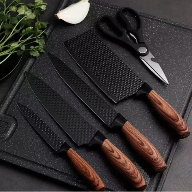 Kit 6 Peças Facas Inox com Tesoura Multiuso e Descascador - Zatto