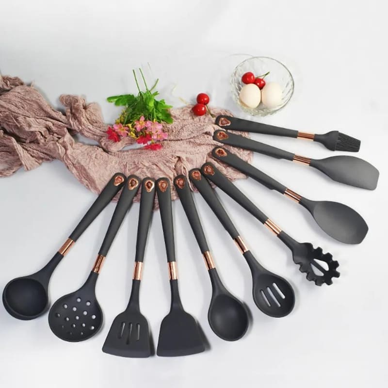 Kit Utensílios de Cozinha Silicone 10 Peças Com Suporte Rosé Inox - Zatto