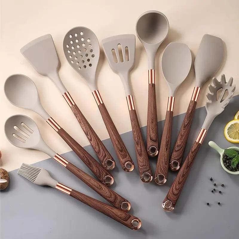 Kit Utensílios de Cozinha Silicone 10 Peças Com Suporte Rosé Inox - Zatto