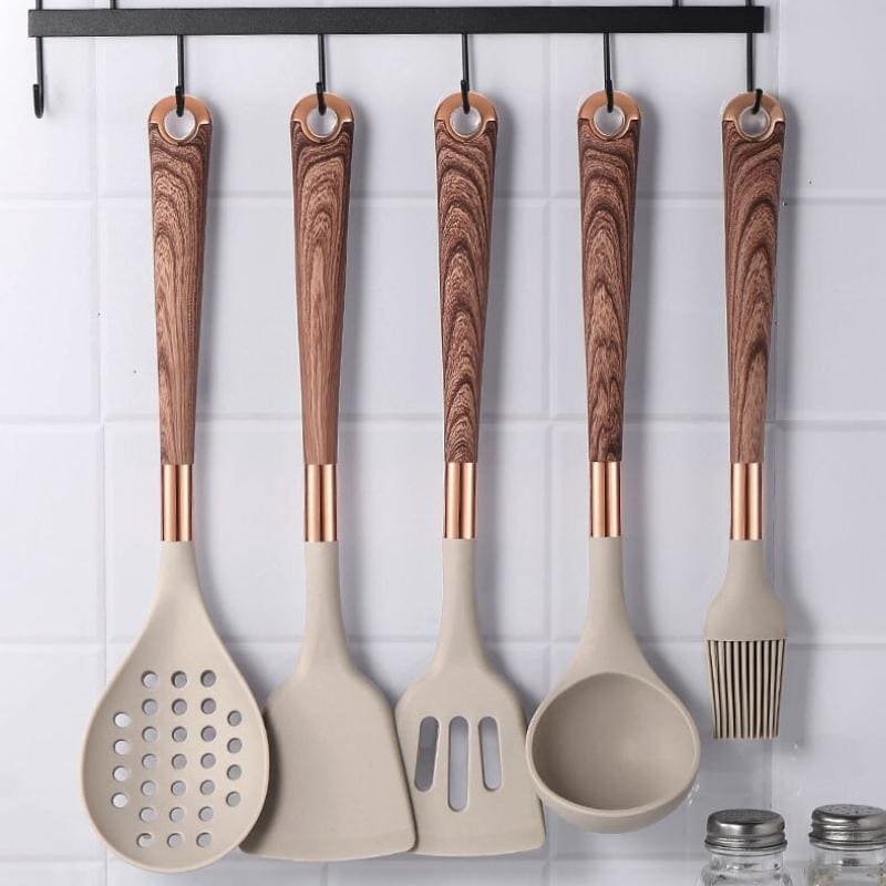 Kit Utensílios de Cozinha Silicone 10 Peças Com Suporte Rosé Inox - Zatto