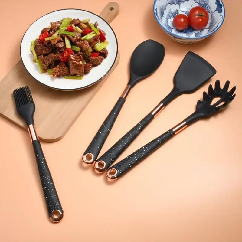 Kit Utensílios de Cozinha Silicone 10 Peças Com Suporte Rosé Inox - Zatto