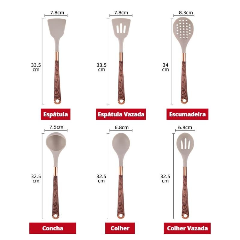 Kit Utensílios de Cozinha Silicone 10 Peças Com Suporte Rosé Inox - Zatto