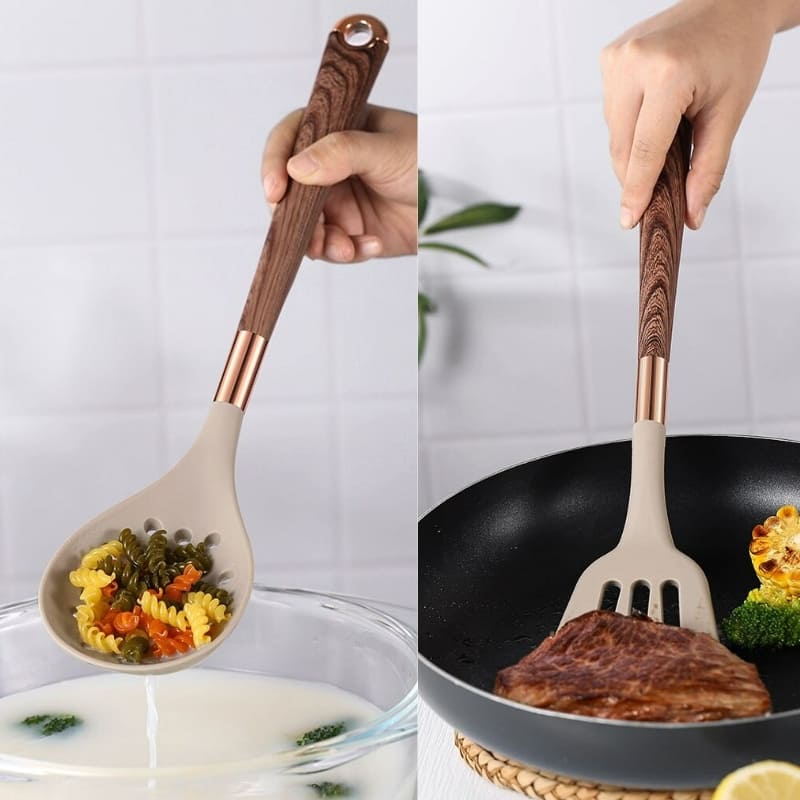 Kit Utensílios de Cozinha Silicone 10 Peças Com Suporte Rosé Inox - Zatto