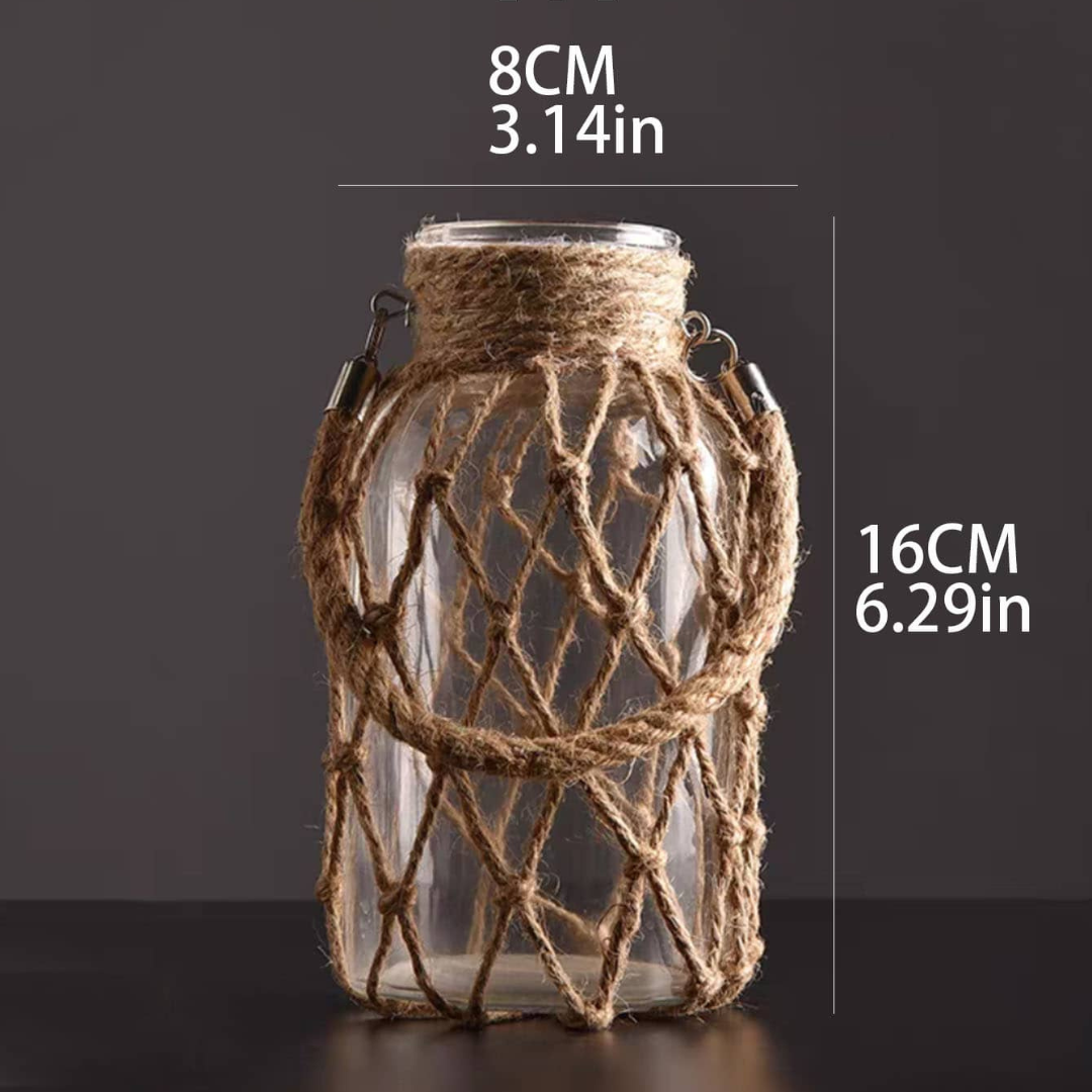 Vaso de Vidro Rústico Decorativo com Corda de Cânhamo - Zatto